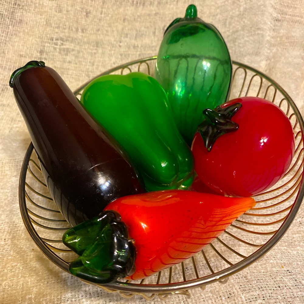 5 Lot Hand Blown Glass Fruit Kitchen Decor Vintage Farmhouse Country Americana